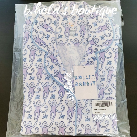 Roller Rabbit Monkey Polo Pajamas in Lavender Monkey Purple Blue Size S New NWT - Picture 16 of 17